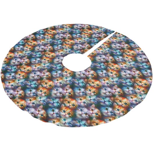 Cat Gift | Niedliche Cat Faces Polyester Weihnachtsbaumdecke (Schrägansicht)