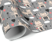 Cat Gift | Niedliches Katzenmuster Childisch Geschenkpapier (Rolleneckpunkt)