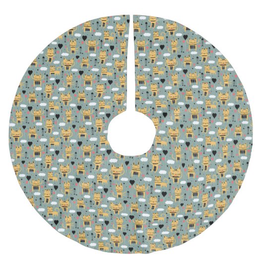 Cat Gift | Niedliches Katzenmuster Childisch Polyester Weihnachtsbaumdecke (Vorderseite)