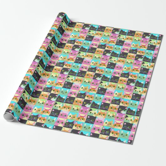 Cat Gift | Niedliches Kawaii Cat Pattern Geschenkpapier (Ungerollt)