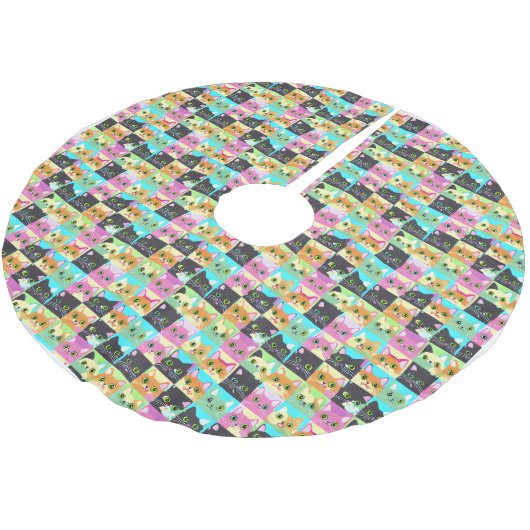 Cat Gift | Niedliches Kawaii Cat Pattern Polyester Weihnachtsbaumdecke (Schrägansicht)