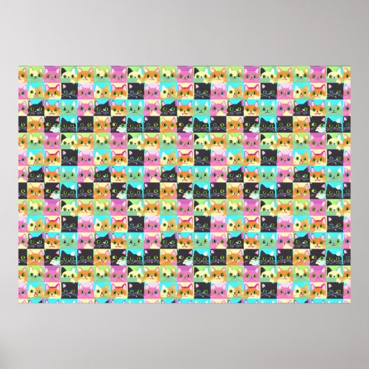 Cat Gift | Niedliches Kawaii Cat Pattern Poster (Vorne)