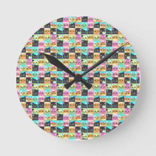 Cat Gift Niedliches Kawaii Cat Pattern Runde Wanduhr