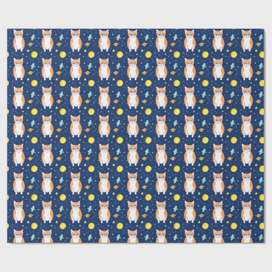 Cat Gift | Space Cat Pattern Graphic Geschenkpapier (Flach)