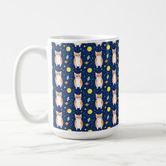Cat Gift | Space Cat Pattern Graphic Kaffeetasse (Links)