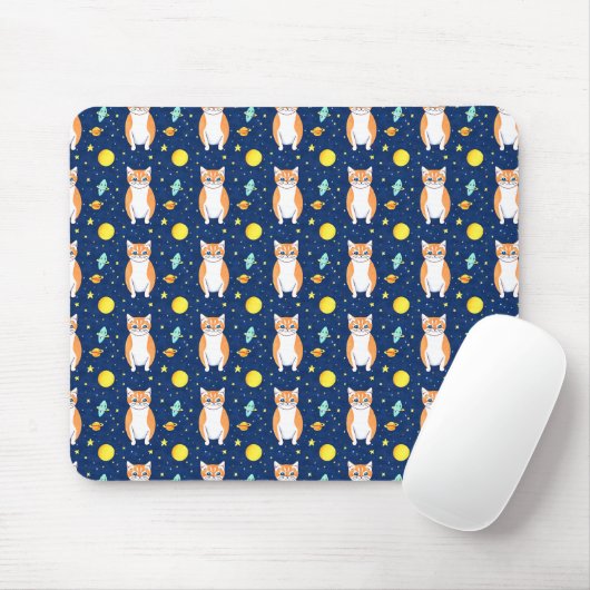 Cat Gift | Space Cat Pattern Graphic Mousepad (Mit Mouse)