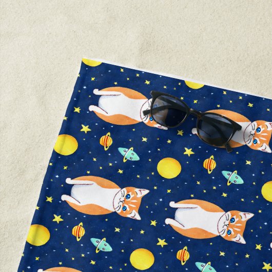 Cat Gift | Space Cat Pattern Graphic Strandtuch (Beispiel)