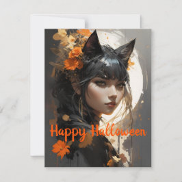Cat Girl Halloween Wünsche Mitteilungskarte