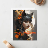 Cat Girl Halloween Wünsche Mitteilungskarte (Vorderseite/Rückseite Beispiel)