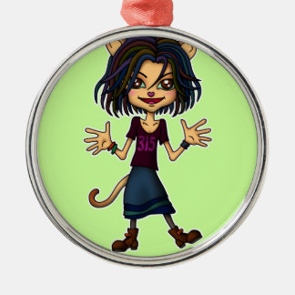 cat girl silbernes ornament