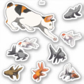 Cat Going Fishing - Stylisierte Bobtail und Goldfi Aufkleber (Vorderseite)