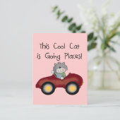 Cat Going Places Red Car Hemden und Geschenke Postkarte (Stehend Vorderseite)