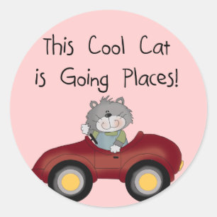 Cat Going Places Red Car Hemden und Geschenke Runder Aufkleber