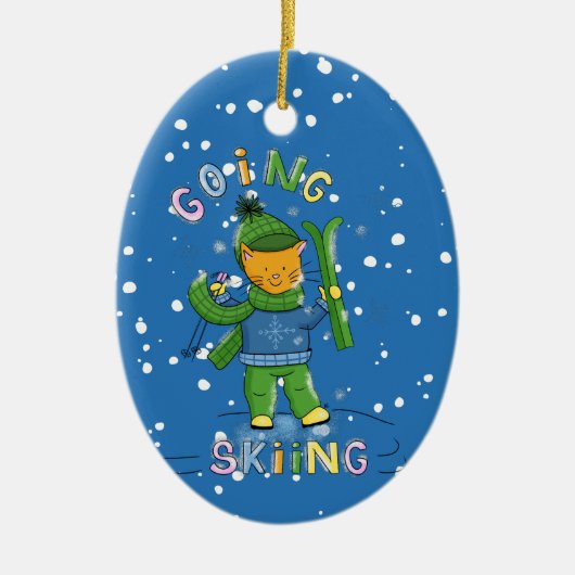 Cat going skiing Christmas ornament (Vorne)