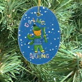 Cat going skiing Christmas ornament