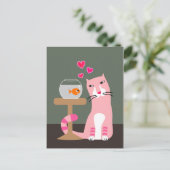 Cat & Goldfish Valentine Feiertagspostkarte (Stehend Vorderseite)