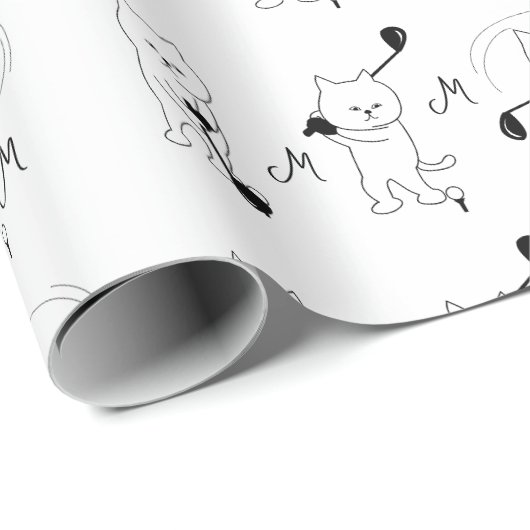 Cat Golfer Fun Niedliches Monogramm Geschenkpapier (Rolleneckpunkt)