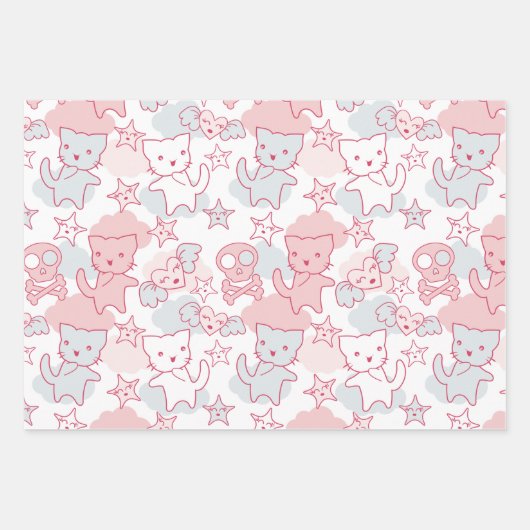 Cat Goth Skull Japanischer Stil Kawaii Herz Cloud Geschenkpapier Set (Vorderseite 3)