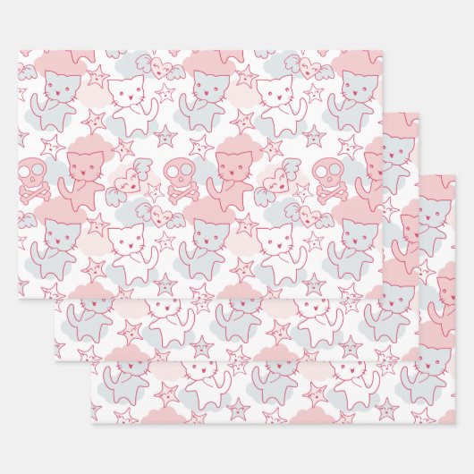 Cat Goth Skull Japanischer Stil Kawaii Herz Cloud Geschenkpapier Set (Set)