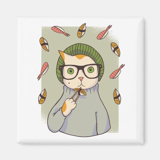 Cat Gourmet Sushi Lover Design Magnet (Vorne)