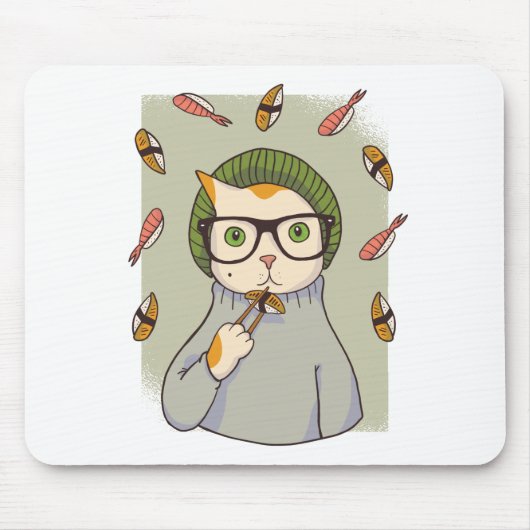 Cat Gourmet Sushi Lover Design Mousepad (Vorne)