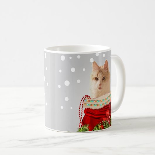Cat Gray Christmas Kaffeetasse (VorderseiteRechts)