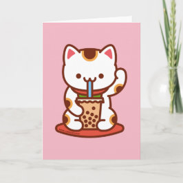Cat Greeting Card: BOBA KIT-TEA MANEKI-NEKO Karte