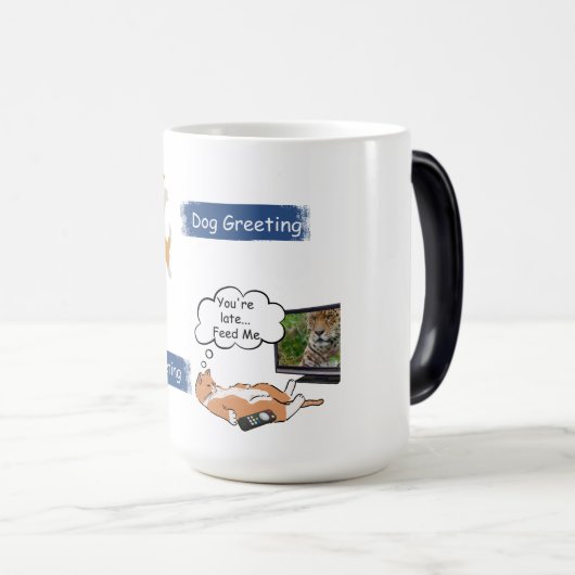 Cat Greeting Morphing Coffee Cup Verwandlungstasse (VorderseiteRechts)
