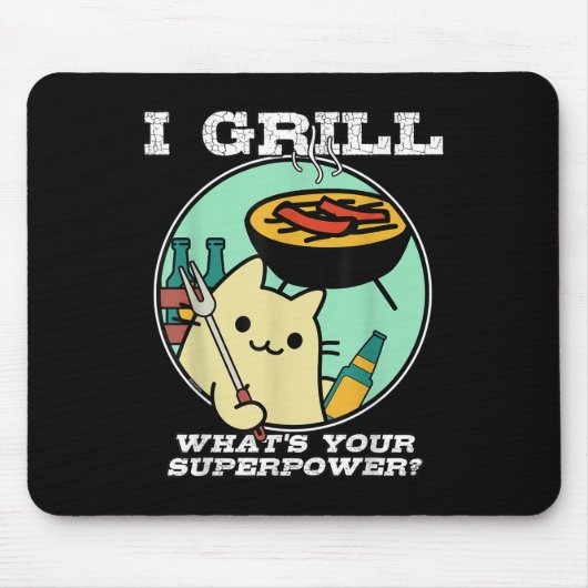Cat Grilling Superpower Camping Grillen Funny Mousepad (Vorne)