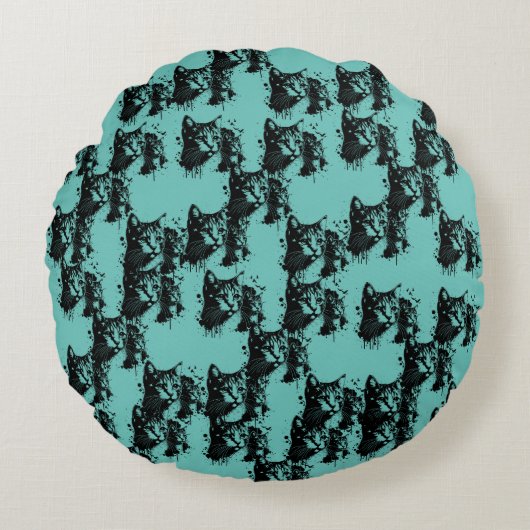 "Cat Group" grün Rundes Kissen (Vorderseite)