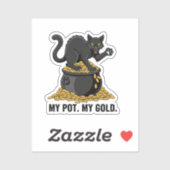 Cat Guarding Pot Of Gold Funny St Patrick Sticker (Blatt)