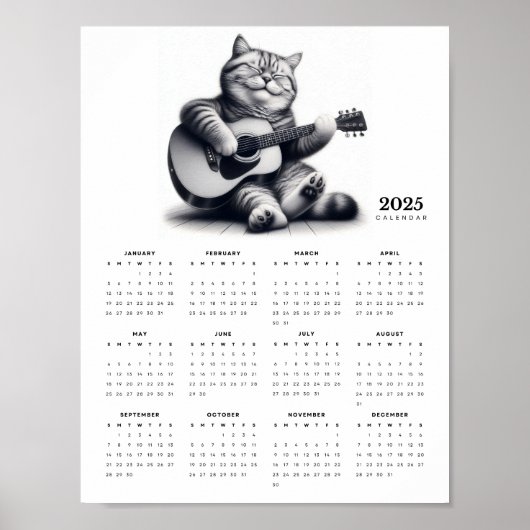 Cat Guitarist 2025 Calendar Musical Feline Fine Poster (Vorne)