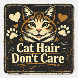 Cat Hair Don't Care – Feline Owner Humor Quadratischer Aufkleber