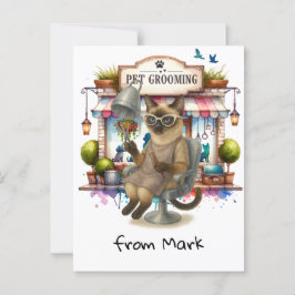 Cat Hairdresser Pet Grooming Aquarell Stil Postkarte