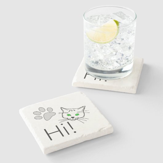 Cat - Hallo! Steinuntersetzer (Seitenansicht)