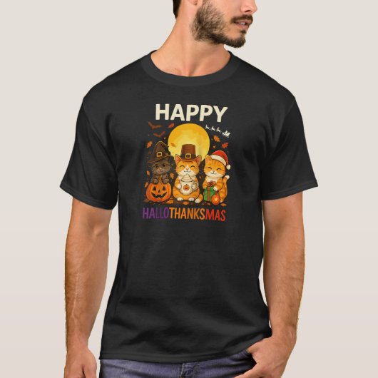 Cat Hallothanksmas Kitten Halloween Thanksgiving C T-Shirt (Vorderseite)