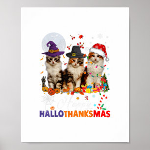 Cat halloween christmas glücklich hallothanksmsmsm poster