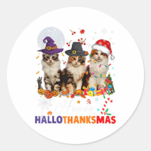 Cat halloween christmas glücklich hallothanksmsmsm runder aufkleber