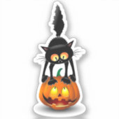 Cat Halloween erschreckter Cartoon auf Kürbiskröte Aufkleber (Vorderseite)