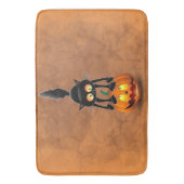 Cat Halloween erschreckter Cartoon auf Kürbiskröte Badematte (Vorderseite Vertikal)