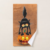 Cat Halloween erschreckter Cartoon auf Kürbiskröte Badhandtuch Set (Handtuch)