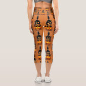 Cat Halloween erschreckter Cartoon auf Kürbiskröte Capri Leggings (Rückseite)