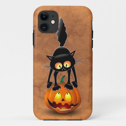Cat Halloween erschreckter Cartoon auf Kürbiskröte Case-Mate iPhone Hülle (Rückseite)