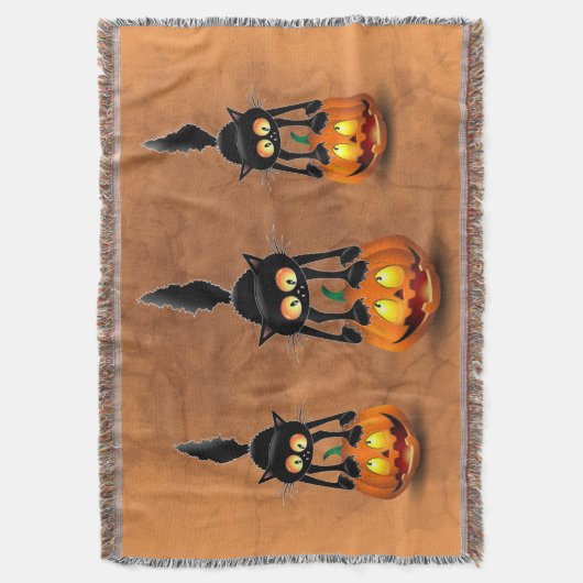 Cat Halloween erschreckter Cartoon auf Kürbiskröte Decke (Vorderseite Vertikal)