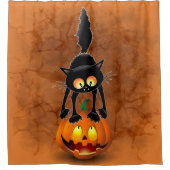 Cat Halloween erschreckter Cartoon auf Kürbiskröte Duschvorhang (Vorderseite)