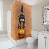 Cat Halloween erschreckter Cartoon auf Kürbiskröte Duschvorhang (Beispiel)