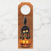 Cat Halloween erschreckter Cartoon auf Kürbiskröte Flaschenanhänger (Vorderseite)