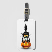 Cat Halloween erschreckter Cartoon auf Kürbiskröte Gepäckanhänger (Vorderseite Vertikal)
