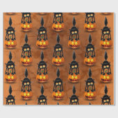 Cat Halloween erschreckter Cartoon auf Kürbiskröte Geschenkpapier (Flach)