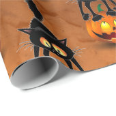 Cat Halloween erschreckter Cartoon auf Kürbiskröte Geschenkpapier (Rolleneckpunkt)